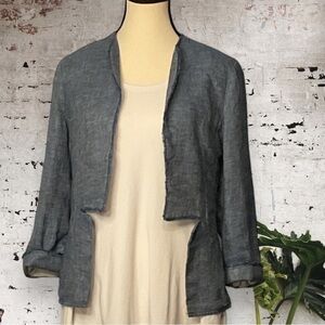 Derek LAM 10 CROSBY, DENIM BLUE LINEN OPEN FRONT JACKET BLAZER UNIQUE DESIGN